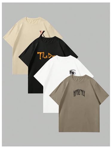 Men's 4 Piece Y2K Graphic Tees Short Sleeve Casual Crew Neck Summer Cool T-Shirts Top