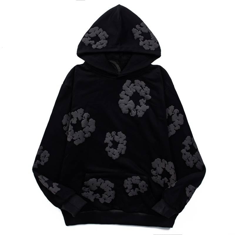 Y2K Hoodies Vintage Floral Print Oversized Hoodie, Purple and Blue, Casual Streetwear Long Sleeve Pullover Sweatshirt