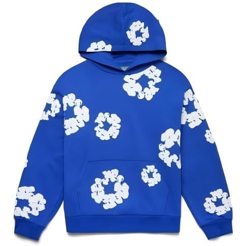 Y2K Hoodies Vintage Floral Print Oversized Hoodie, Purple and Blue, Casual Streetwear Long Sleeve Pullover Sweatshirt