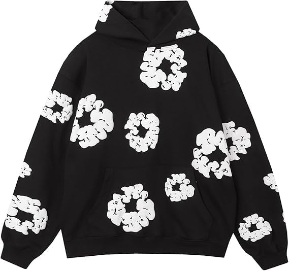 Y2K Hoodies Vintage Floral Print Oversized Hoodie, Purple and Blue, Casual Streetwear Long Sleeve Pullover Sweatshirt