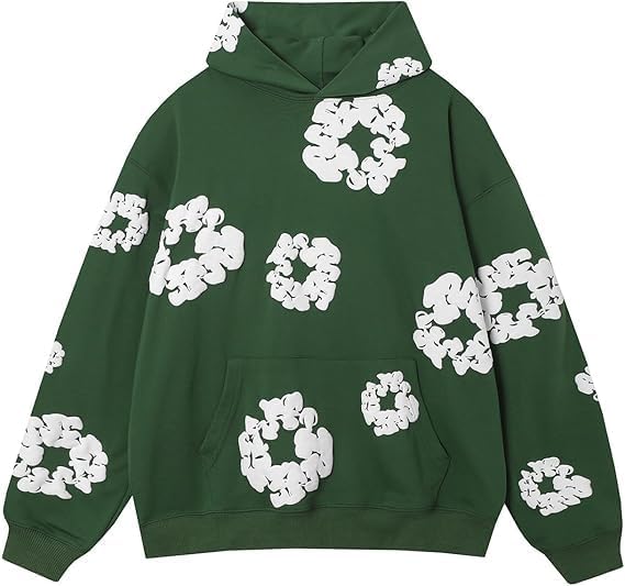 Y2K Hoodies Vintage Floral Print Oversized Hoodie, Purple and Blue, Casual Streetwear Long Sleeve Pullover Sweatshirt