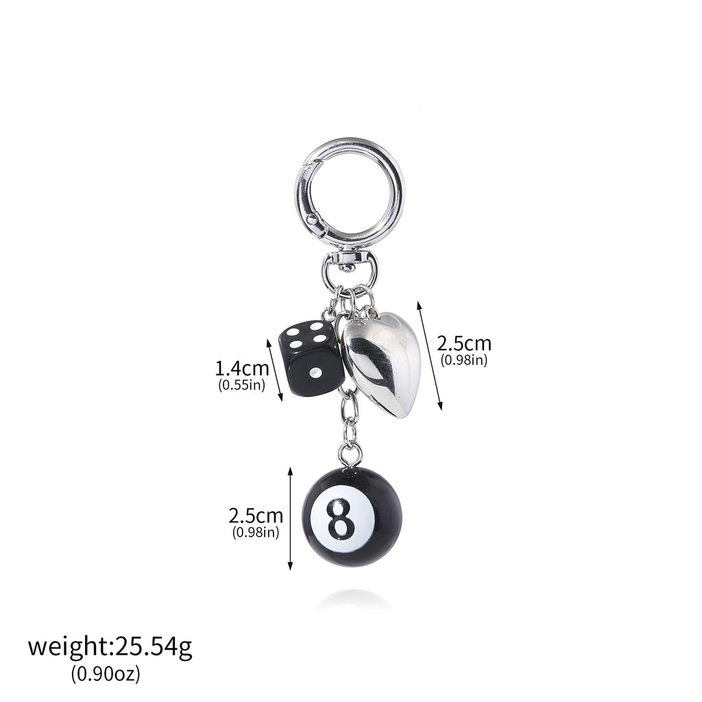8 Ball Dice Charm Keychain - Cute Bag Purse Handbag Accessories - Y2K Aesthetic Key Chain for Women Men