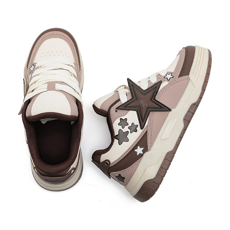 Star Shoes Walking Sneakers for Women Round Toe Y2K Aesthetic Cute Star Detail Comfort Grip US 5.5-8