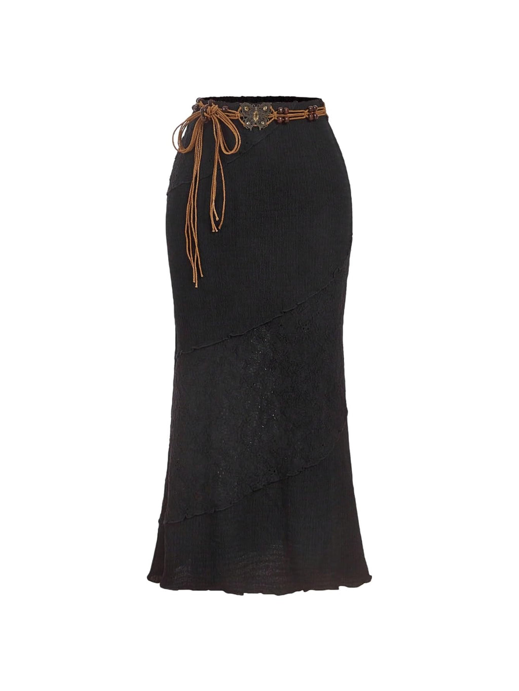 Milumia Women's Y2K Summer Boho Bodycon Long Skirts Crochet Knitted Lettuce Trim Midi Skirt with Belt