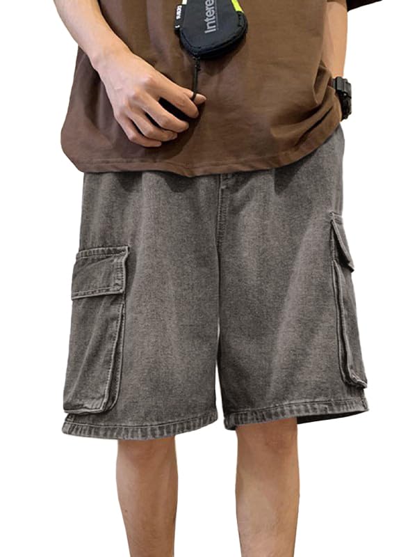 EMMIOL Baggy Jean Shorts Men, Y2k Jorts Cargo Ripped Elastic Waist, Mens Denim Shorts Comfy Casual Streetwear Summer