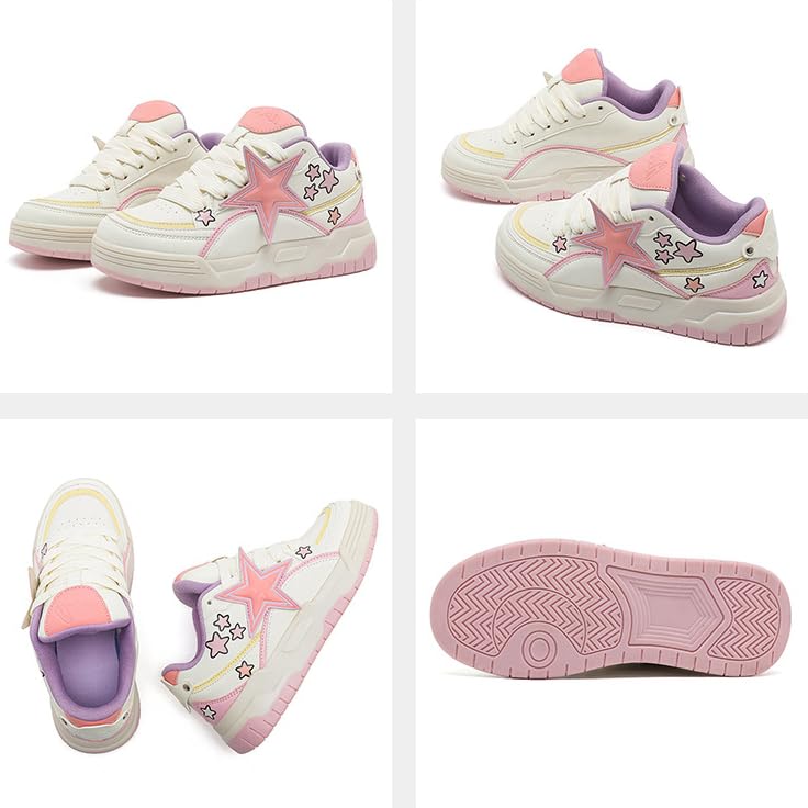 Star Shoes Walking Sneakers for Women Round Toe Y2K Aesthetic Cute Star Detail Comfort Grip US 5.5-8