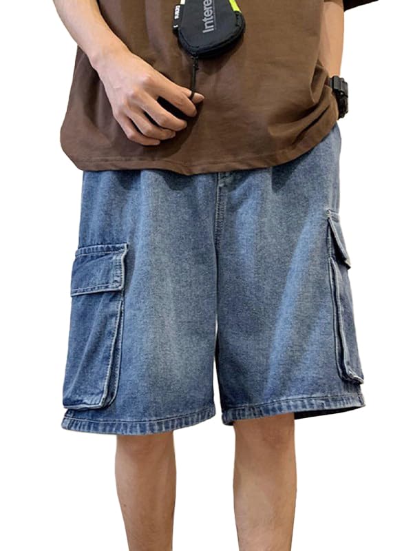 EMMIOL Baggy Jean Shorts Men, Y2k Jorts Cargo Ripped Elastic Waist, Mens Denim Shorts Comfy Casual Streetwear Summer