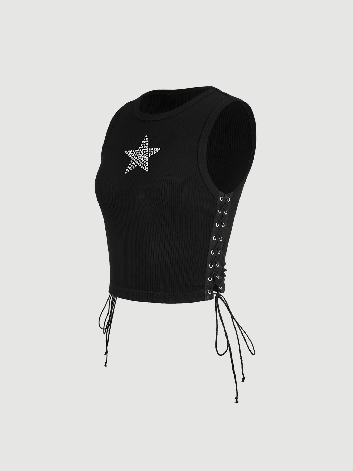SOLY HUX Women's Tank Tops Y2K Sleeveless Ribbed Star Crop Tank Top Summer Going Out Tops