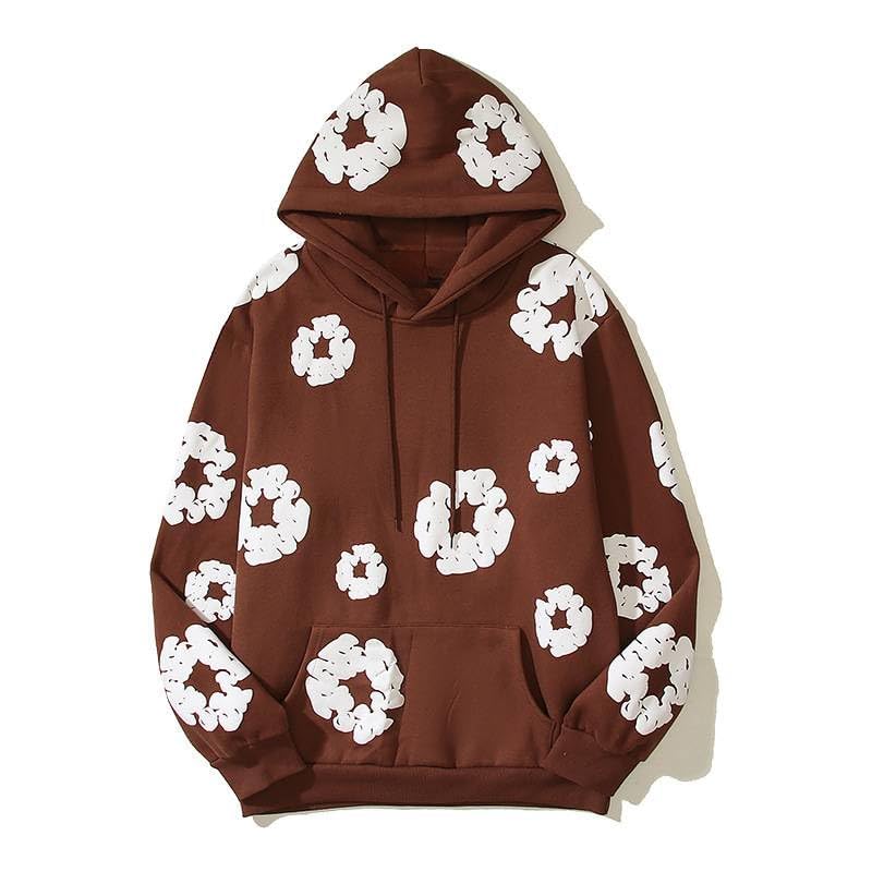 Y2K Hoodies Vintage Floral Print Oversized Hoodie, Purple and Blue, Casual Streetwear Long Sleeve Pullover Sweatshirt