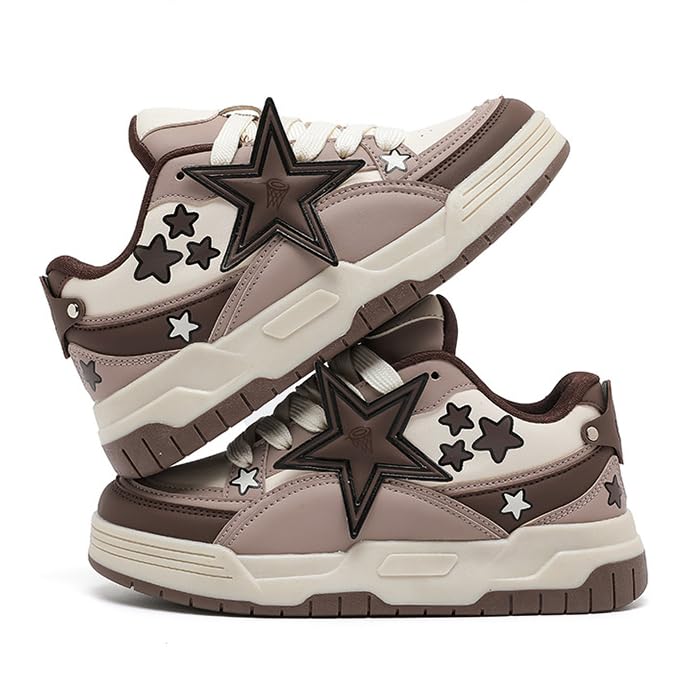 Star Shoes Walking Sneakers for Women Round Toe Y2K Aesthetic Cute Star Detail Comfort Grip US 5.5-8