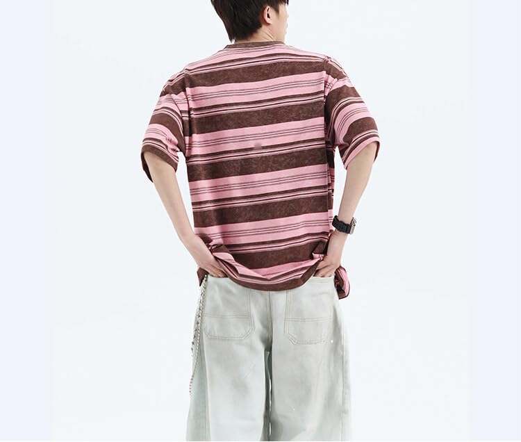 Men's Y2K Striped Baggy T-Shirt Alt Emo Summer Crewneck Short Sleeve Streetwear Top Harajuku Grunge Aesthetic Tees