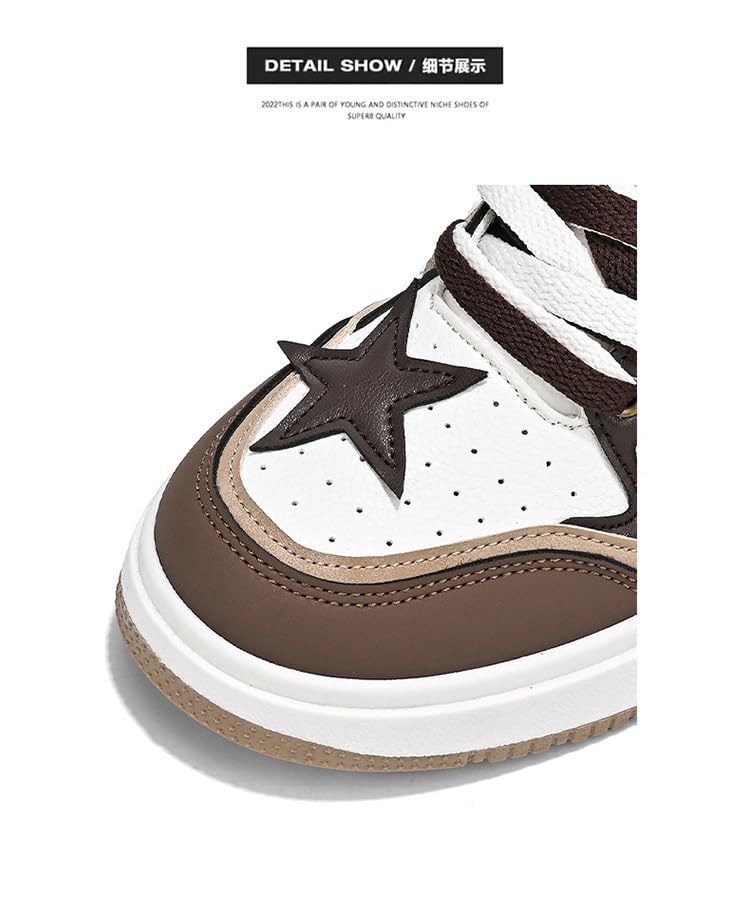 Y2K Retro Mixed Media Platform Skate Sneakers for Men Casual Streetwear Fashion with Raw Edge Distressed Star Applique