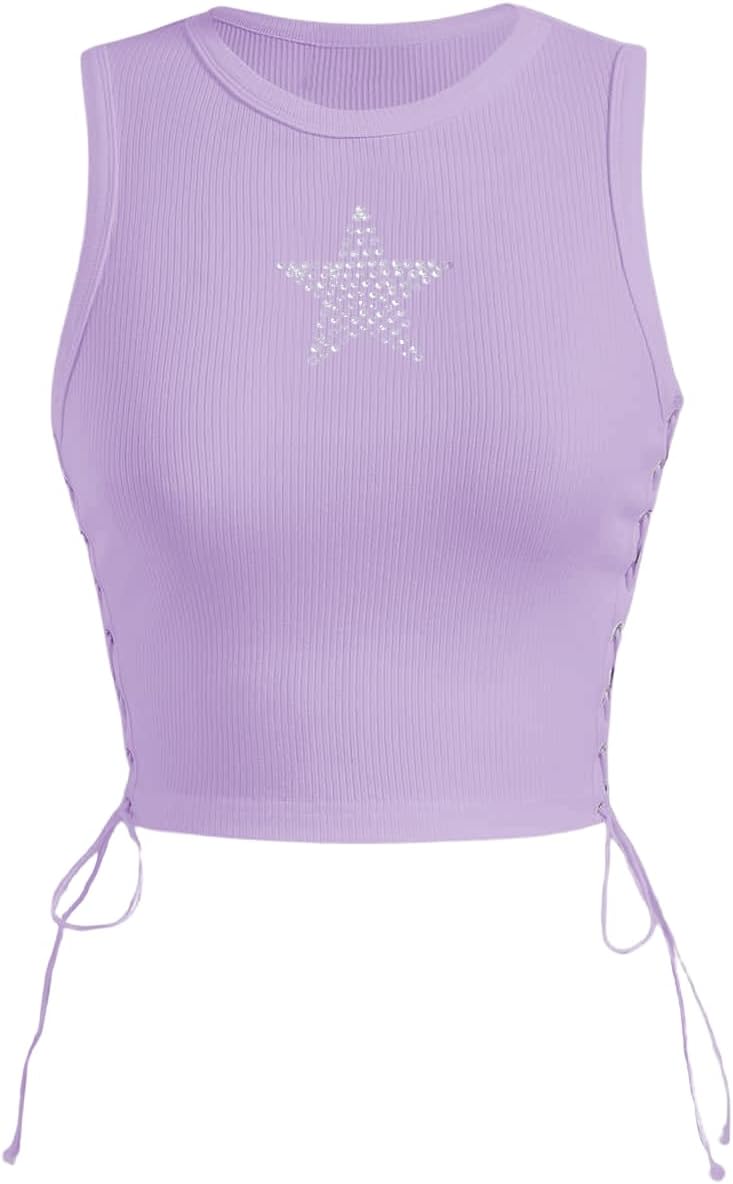 SOLY HUX Women's Tank Tops Y2K Sleeveless Ribbed Star Crop Tank Top Summer Going Out Tops