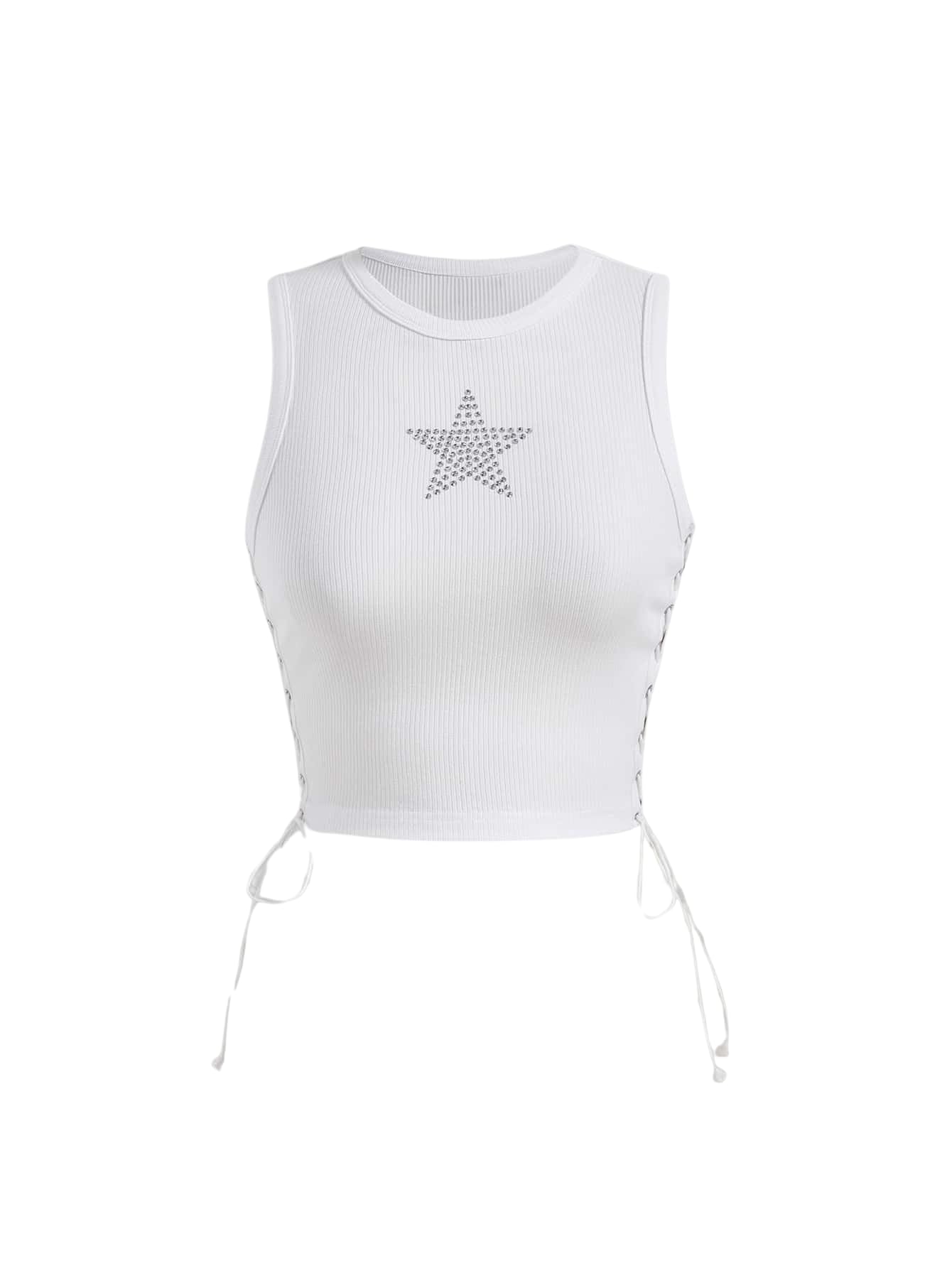 SOLY HUX Women's Tank Tops Y2K Sleeveless Ribbed Star Crop Tank Top Summer Going Out Tops