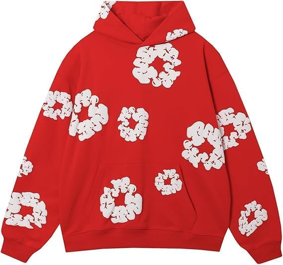 Y2K Hoodies Vintage Floral Print Oversized Hoodie, Purple and Blue, Casual Streetwear Long Sleeve Pullover Sweatshirt