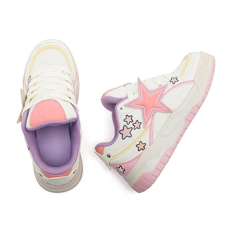 Star Shoes Walking Sneakers for Women Round Toe Y2K Aesthetic Cute Star Detail Comfort Grip US 5.5-8