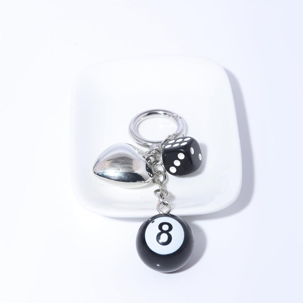 8 Ball Dice Charm Keychain - Cute Bag Purse Handbag Accessories - Y2K Aesthetic Key Chain for Women Men