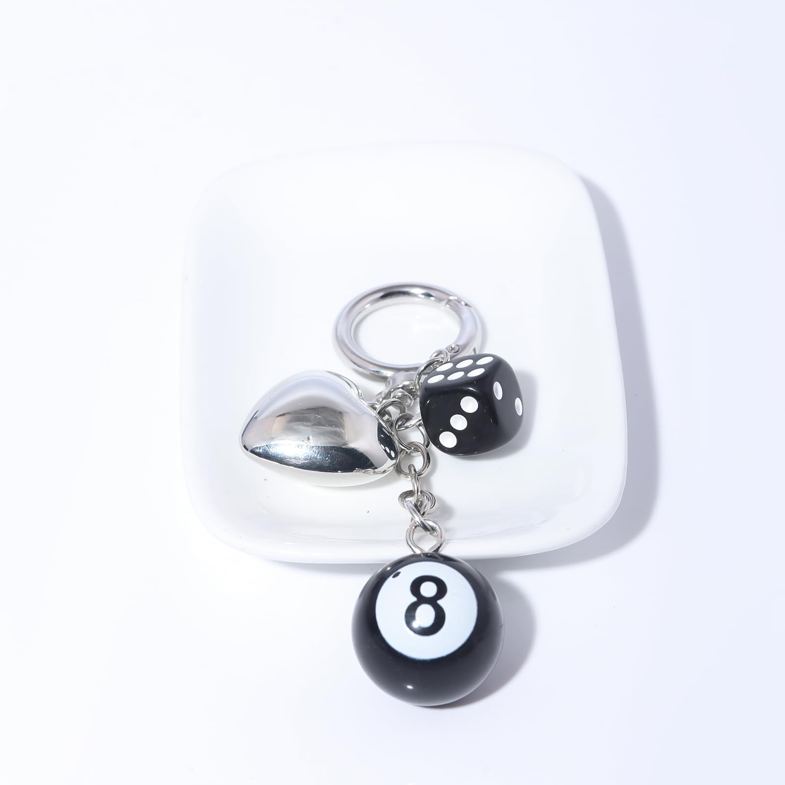 8 Ball Dice Charm Keychain - Cute Bag Purse Handbag Accessories - Y2K Aesthetic Key Chain for Women Men
