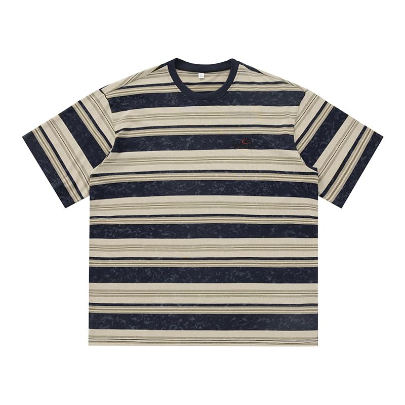 Men's Y2K Striped Baggy T-Shirt Alt Emo Summer Crewneck Short Sleeve Streetwear Top Harajuku Grunge Aesthetic Tees