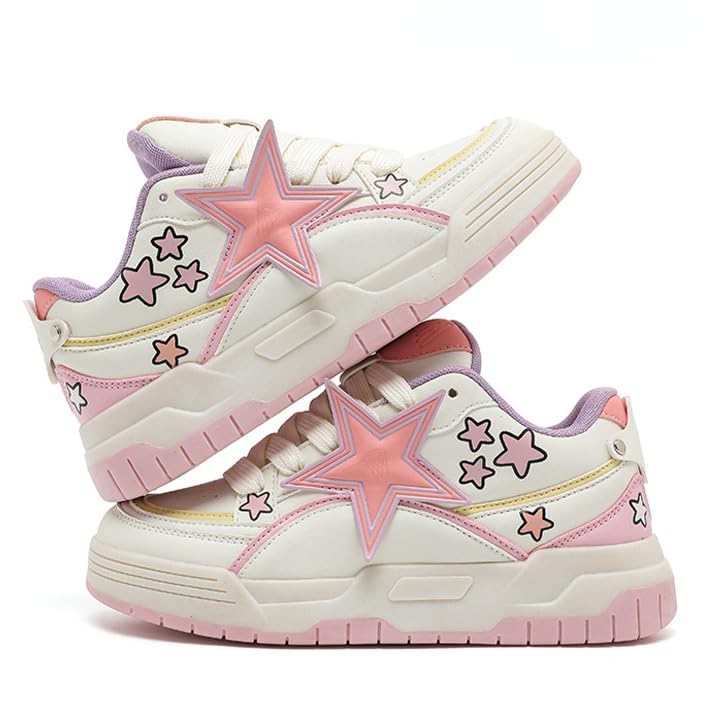 Star Shoes Walking Sneakers for Women Round Toe Y2K Aesthetic Cute Star Detail Comfort Grip US 5.5-8