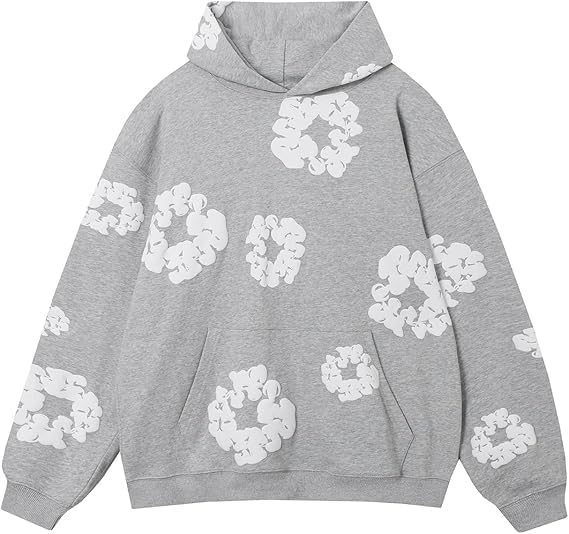 Y2K Hoodies Vintage Floral Print Oversized Hoodie, Purple and Blue, Casual Streetwear Long Sleeve Pullover Sweatshirt