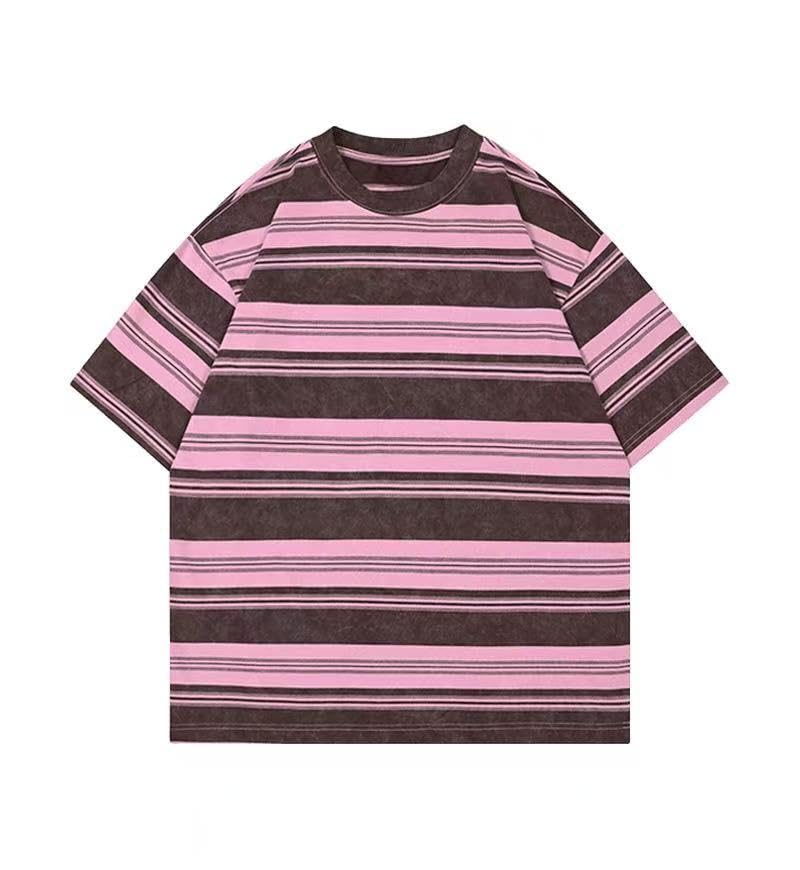 Men's Y2K Striped Baggy T-Shirt Alt Emo Summer Crewneck Short Sleeve Streetwear Top Harajuku Grunge Aesthetic Tees