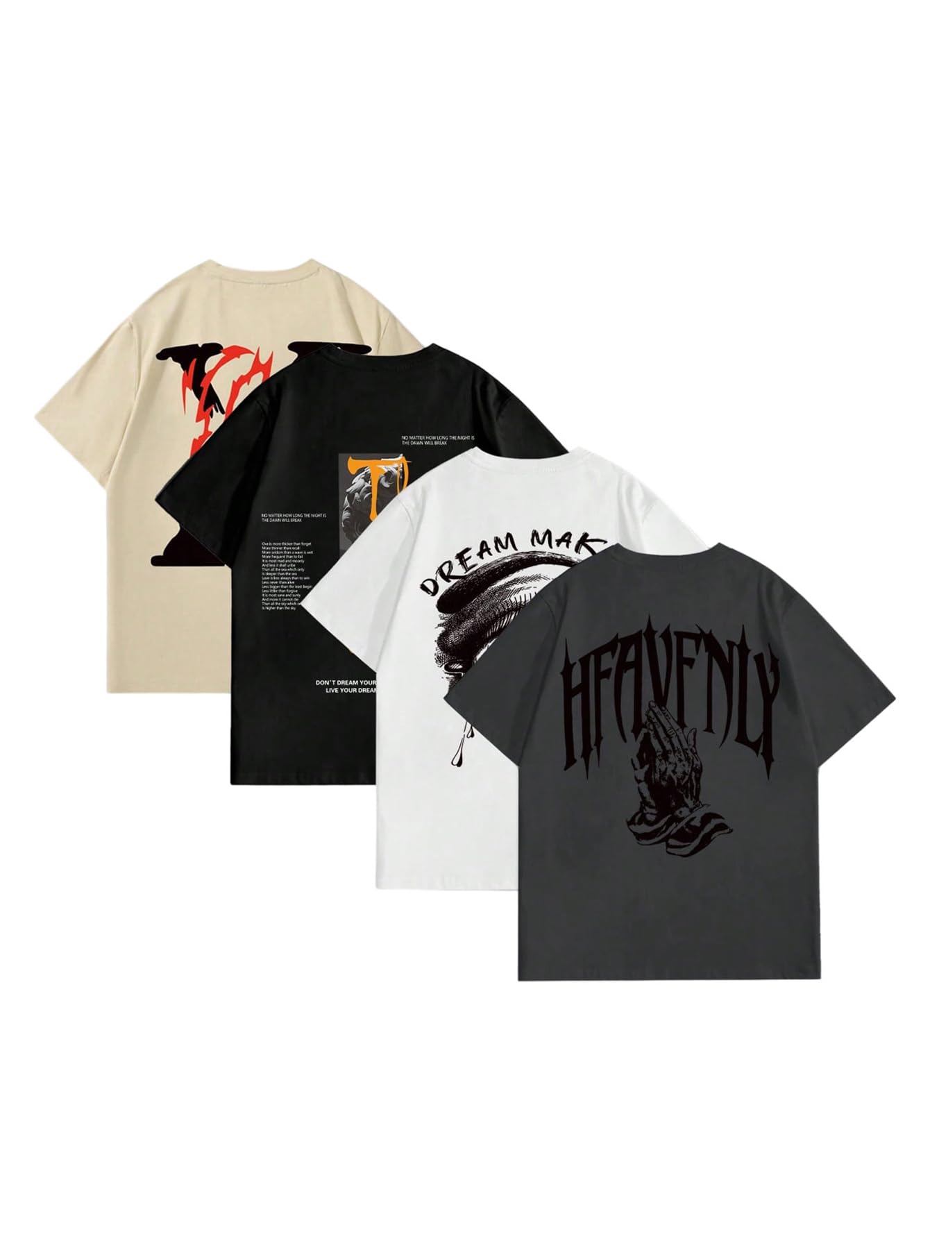 Men's 4 Piece Y2K Graphic Tees Short Sleeve Casual Crew Neck Summer Cool T-Shirts Top
