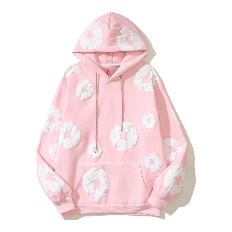 Y2K Hoodies Vintage Floral Print Oversized Hoodie, Purple and Blue, Casual Streetwear Long Sleeve Pullover Sweatshirt