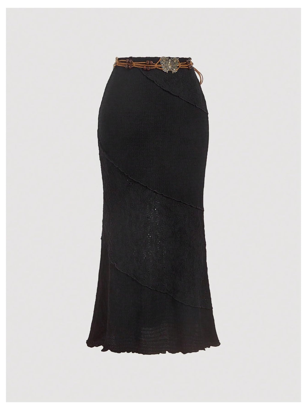 Milumia Women's Y2K Summer Boho Bodycon Long Skirts Crochet Knitted Lettuce Trim Midi Skirt with Belt