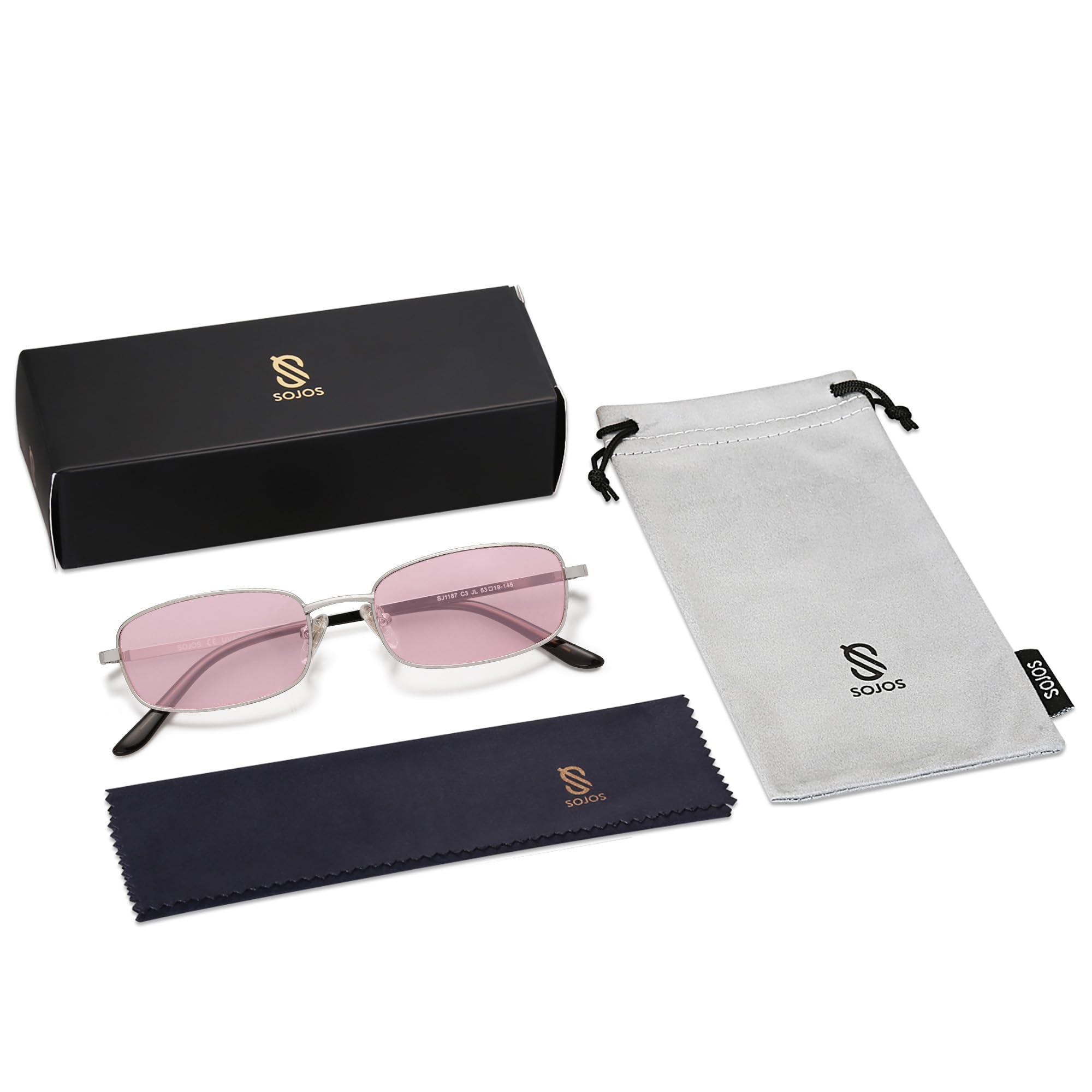 SOJOS Small Trendy Rectangle Sunglasses Womens Mens, Retro 80s 90s Y2k Chic Narrow Thin Skinny Sunnies SJ1187