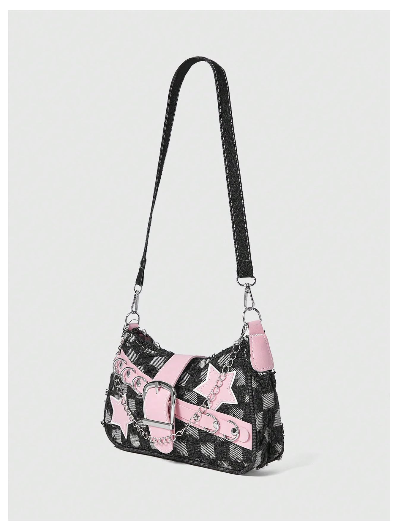 Verdusa Women's Y2k Star Embroidery Shoulder Bag Mini Chain Hobo Handbag Purses