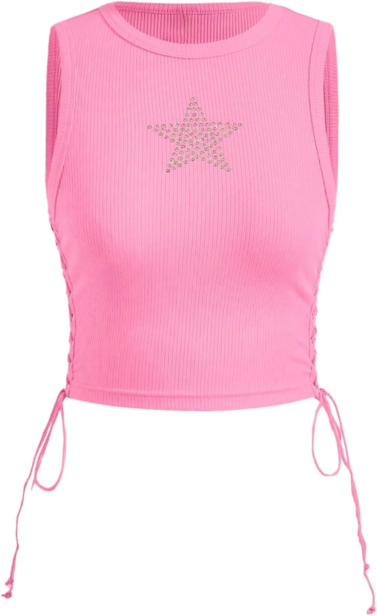 SOLY HUX Women's Tank Tops Y2K Sleeveless Ribbed Star Crop Tank Top Summer Going Out Tops
