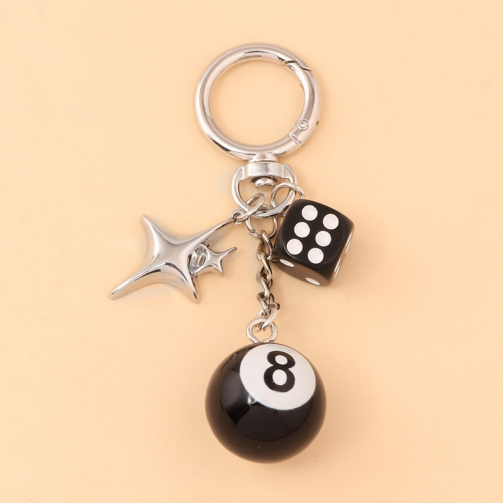 8 Ball Dice Charm Keychain - Cute Bag Purse Handbag Accessories - Y2K Aesthetic Key Chain for Women Men