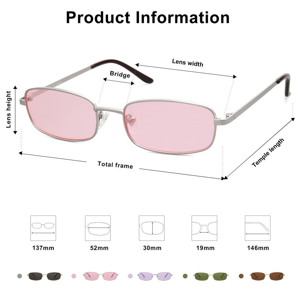 SOJOS Small Trendy Rectangle Sunglasses Womens Mens, Retro 80s 90s Y2k Chic Narrow Thin Skinny Sunnies SJ1187