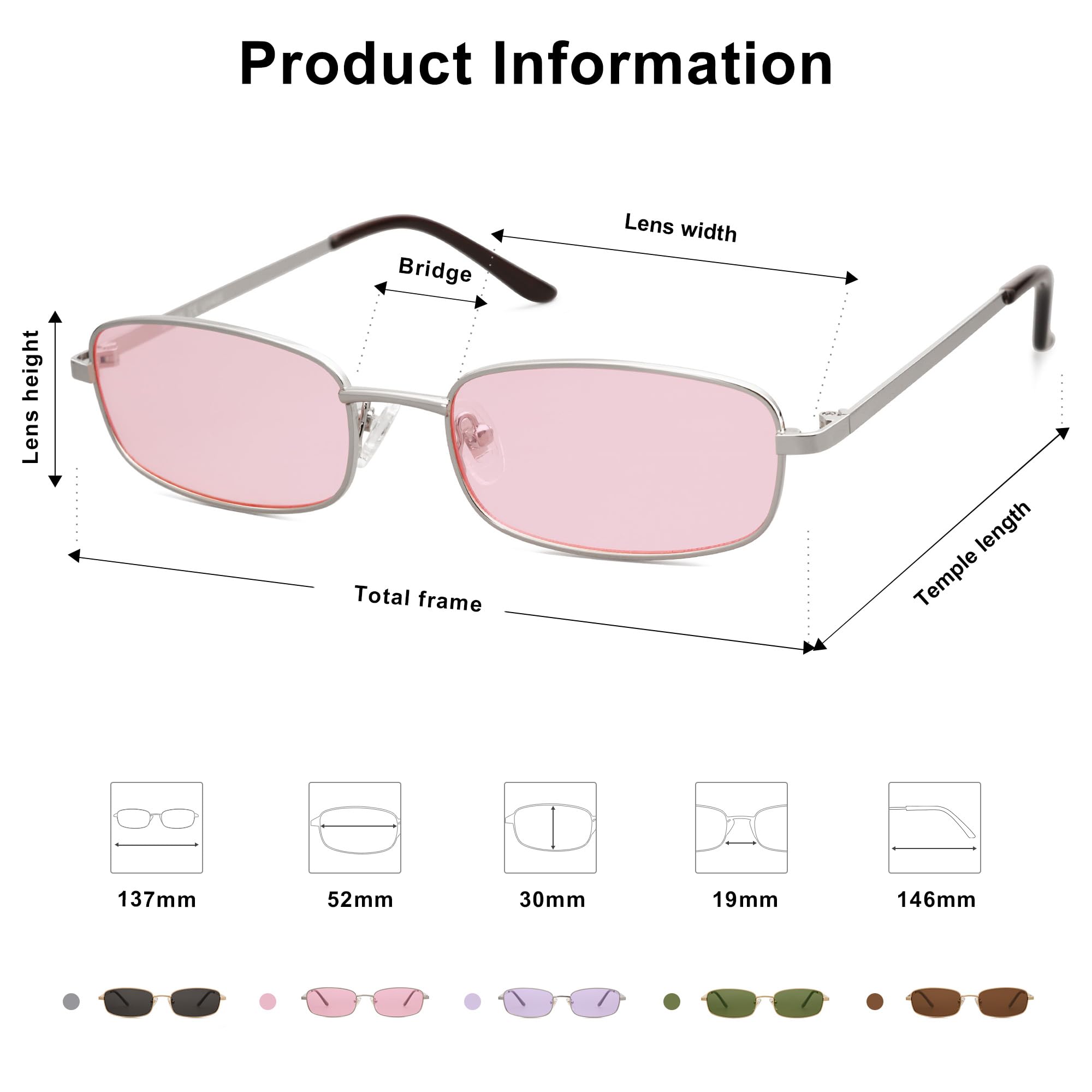SOJOS Small Trendy Rectangle Sunglasses Womens Mens, Retro 80s 90s Y2k Chic Narrow Thin Skinny Sunnies SJ1187