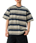 Men's Y2K Striped Baggy T-Shirt Alt Emo Summer Crewneck Short Sleeve Streetwear Top Harajuku Grunge Aesthetic Tees