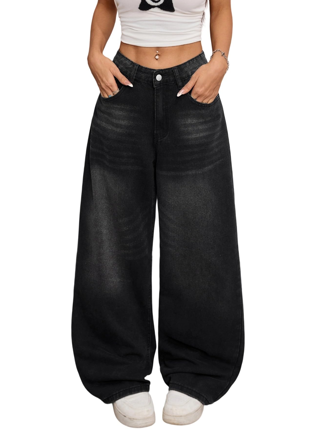 Womens Baggy Jeans Wide Leg Denim Pants Y2k 90s Vintage Hip Hop Loose Long Trousers Streetwear