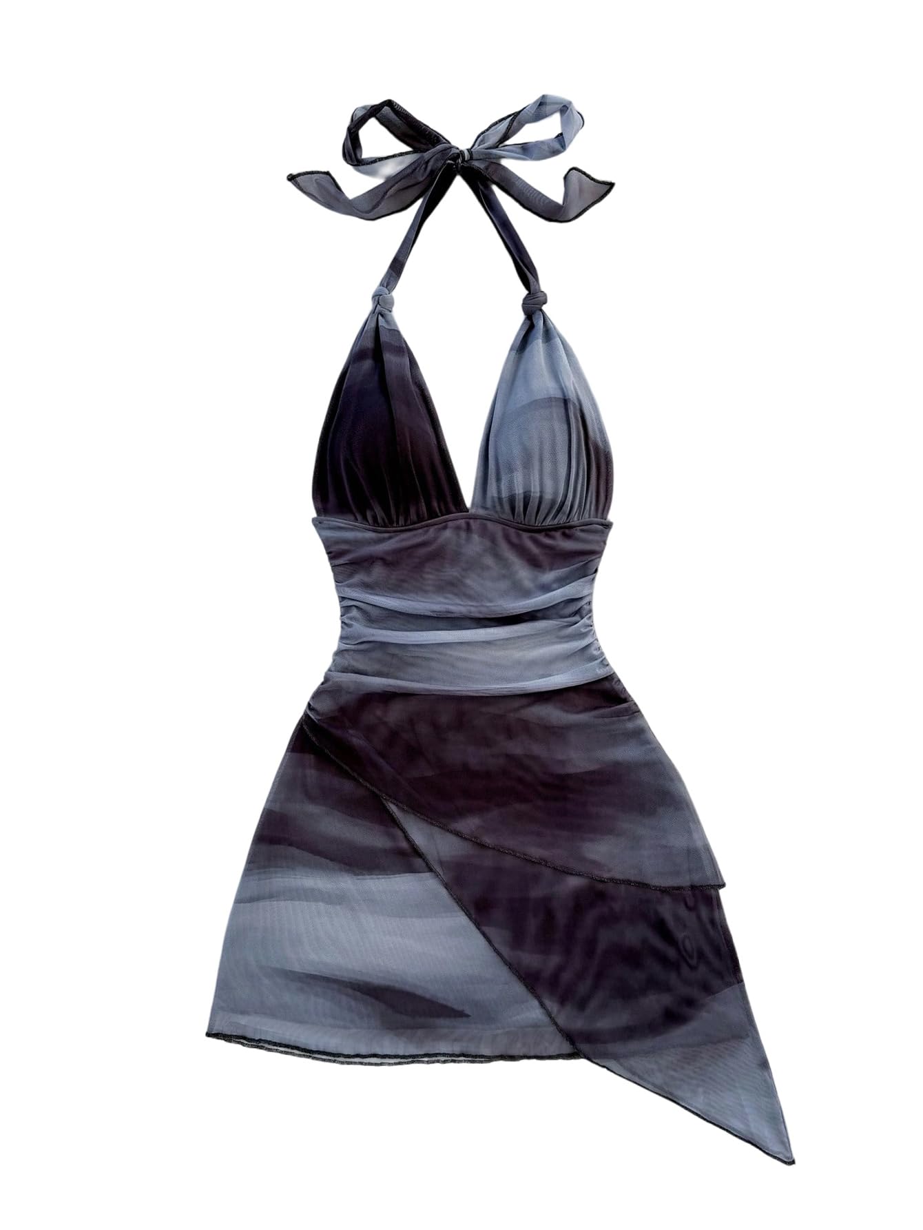 SOLY HUX Women's Y2K Summer Tie Dye Floral Print Halter Sexy Mini Dress Retro Backless Bodycon Birthday Dresses