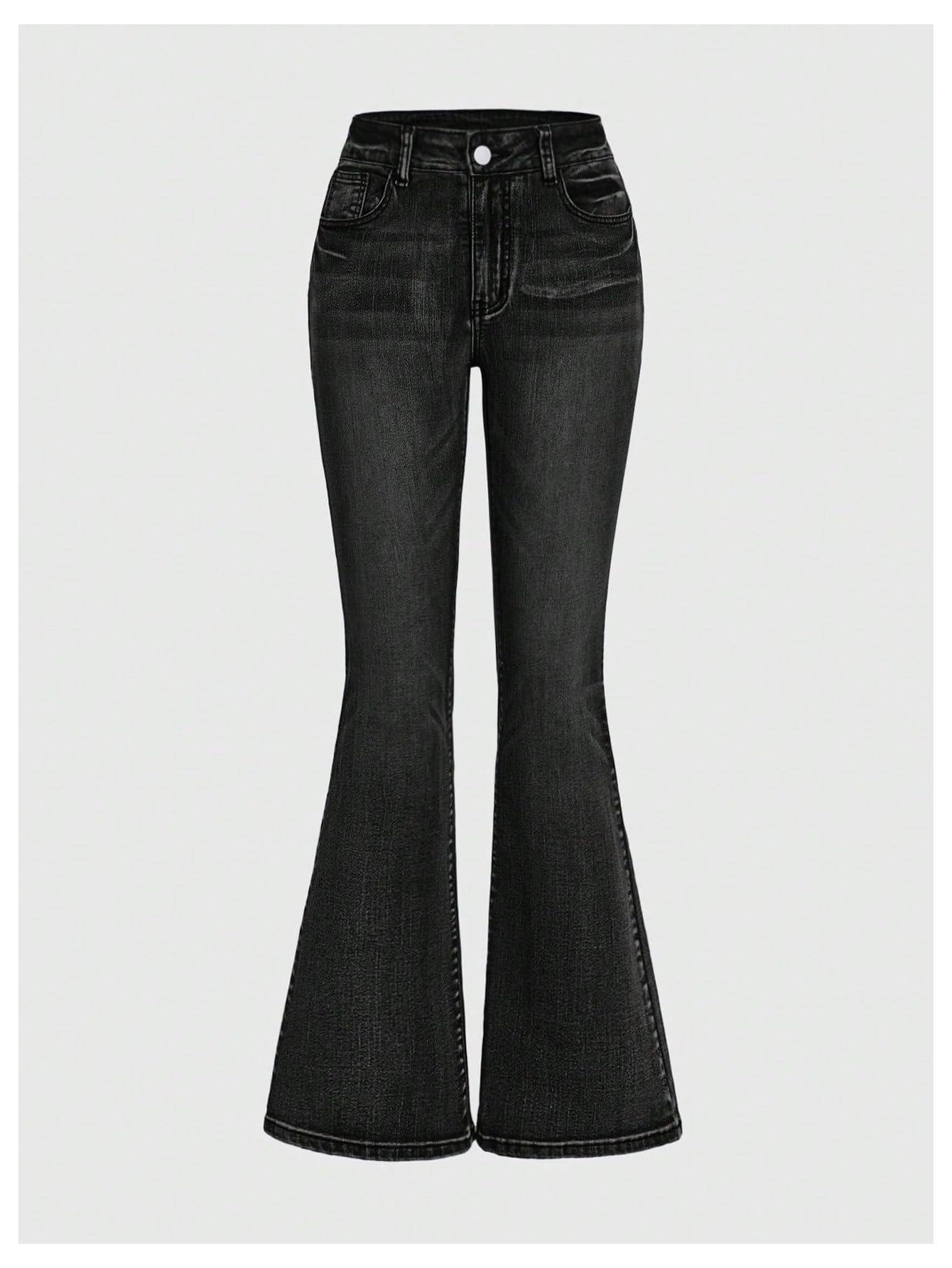 MakeMeChic Women's Flared Jeans Bell Bottom Jeans Embroidered Y2K High Waist Stretchy Denim Pants