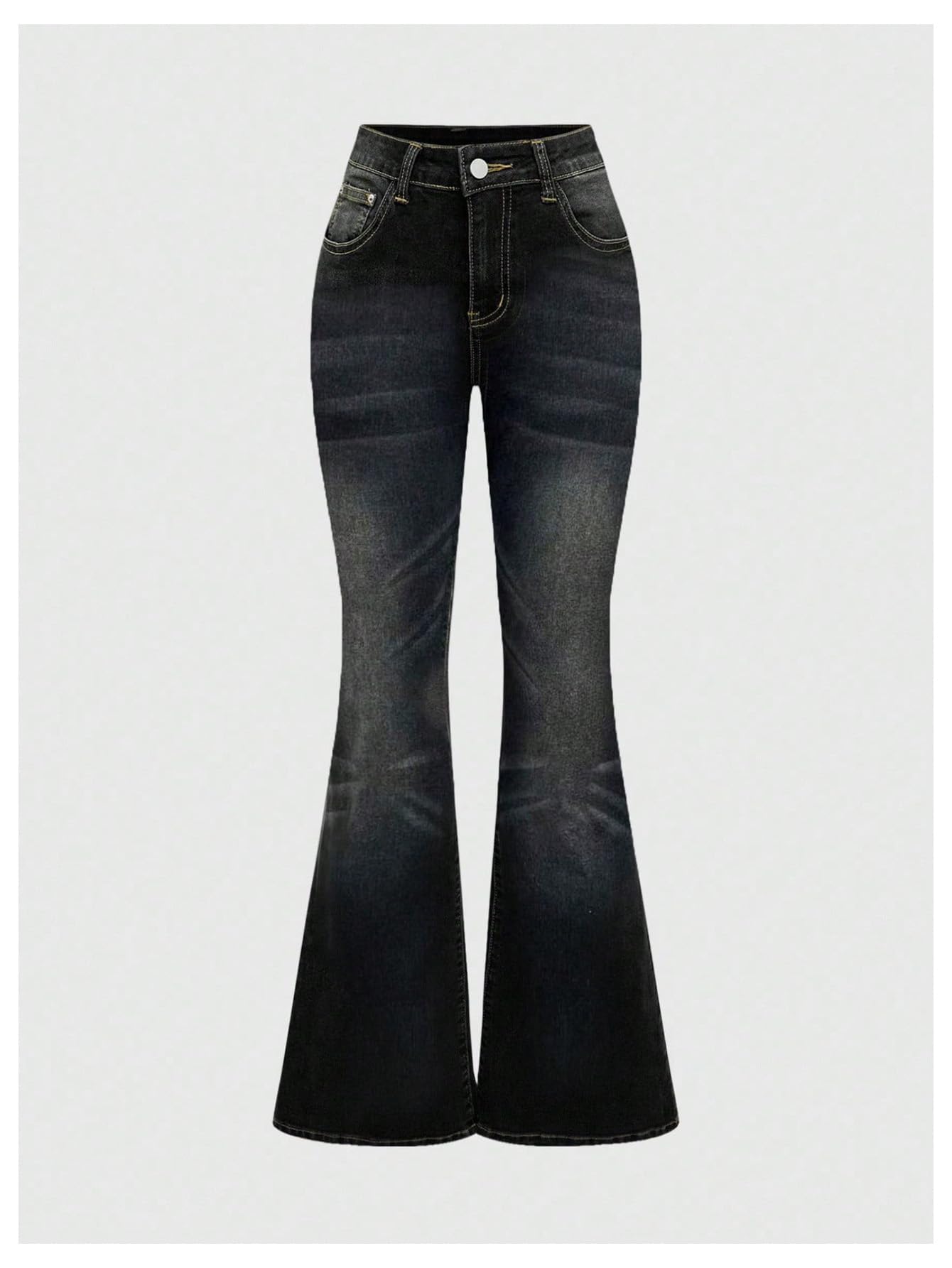 MakeMeChic Women's Flared Jeans Bell Bottom Jeans Embroidered Y2K High Waist Stretchy Denim Pants
