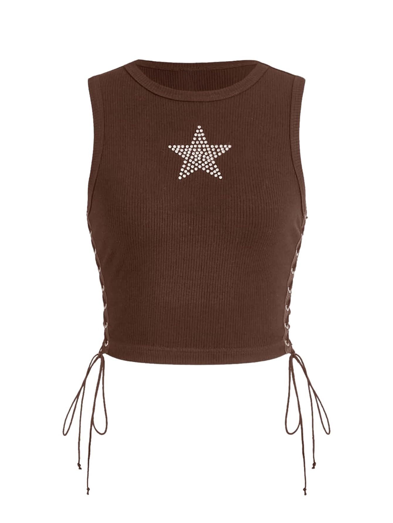 SOLY HUX Women's Tank Tops Y2K Sleeveless Ribbed Star Crop Tank Top Summer Going Out Tops