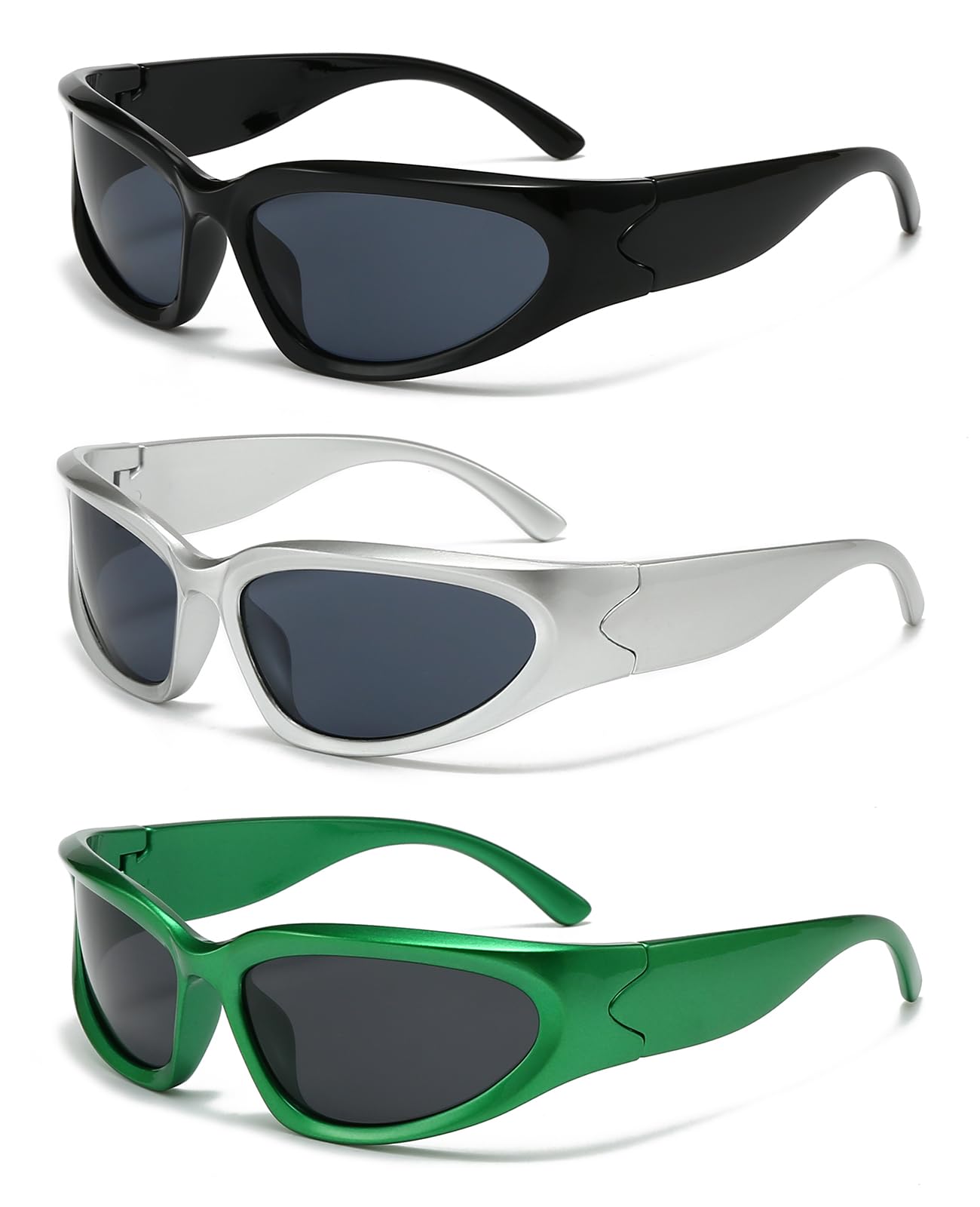 SOAR&EAGLE Y2K 3Pack Polarized sunglasses Wrap Around Men's Women's sunglasses Fashion Sport Shades Sun Glasses