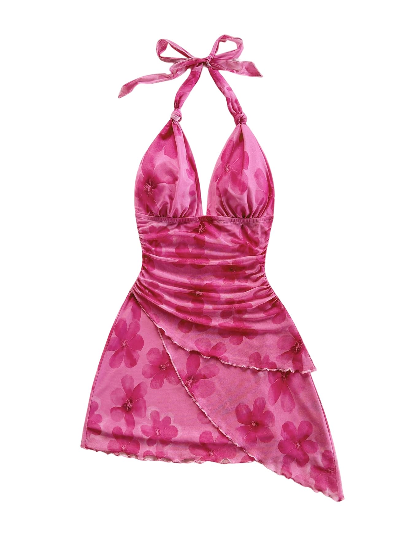 SOLY HUX Women's Y2K Summer Tie Dye Floral Print Halter Sexy Mini Dress Retro Backless Bodycon Birthday Dresses