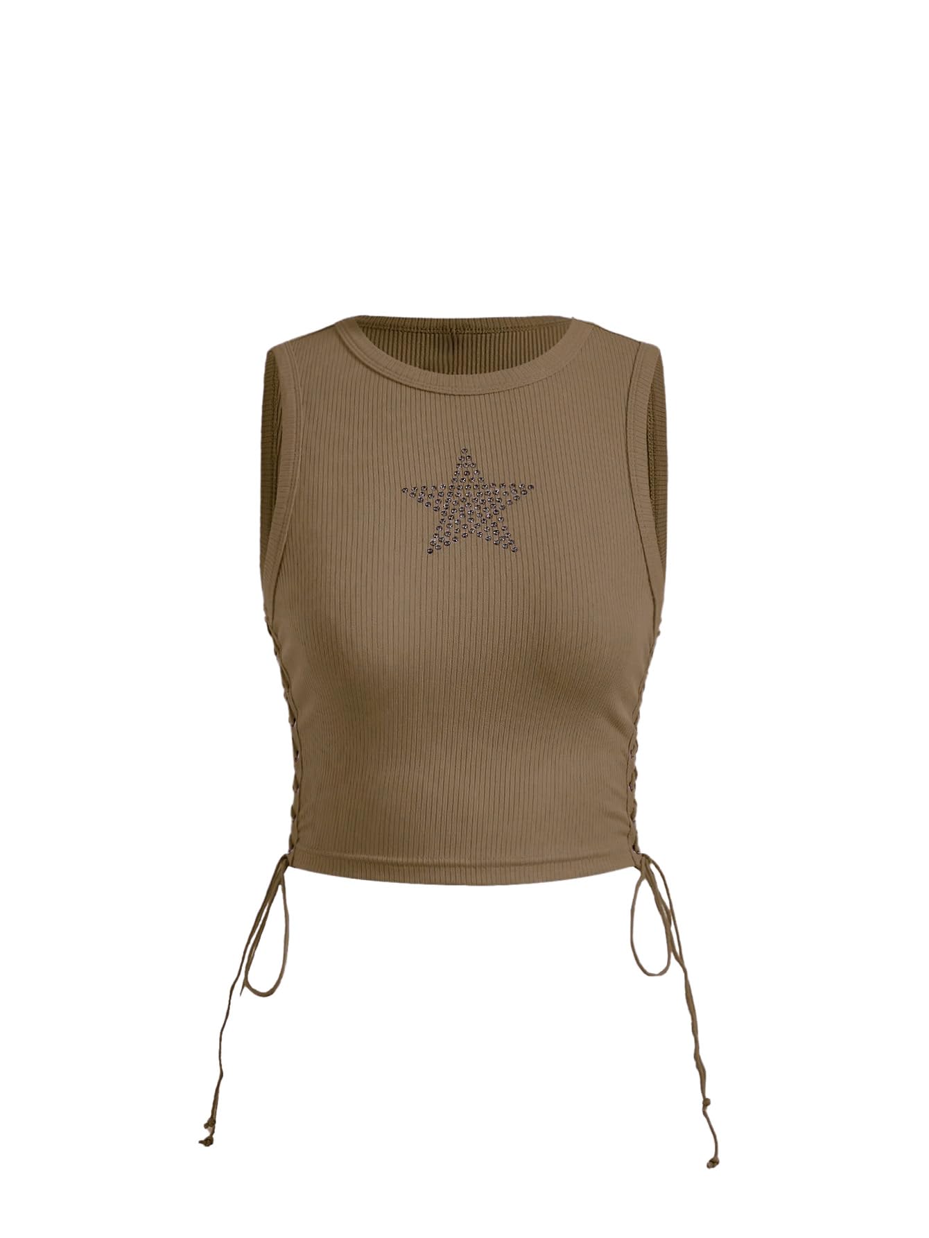 SOLY HUX Women's Tank Tops Y2K Sleeveless Ribbed Star Crop Tank Top Summer Going Out Tops