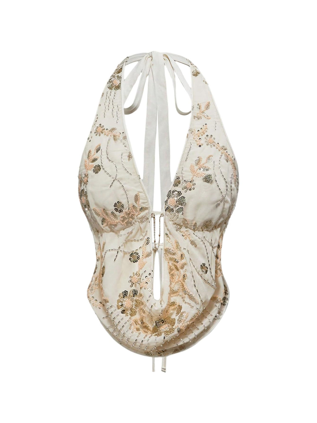 Verdusa Women's Cheetah Print Sequin Top Y2K Tie Back Corset Halter Going Out Crop Tops