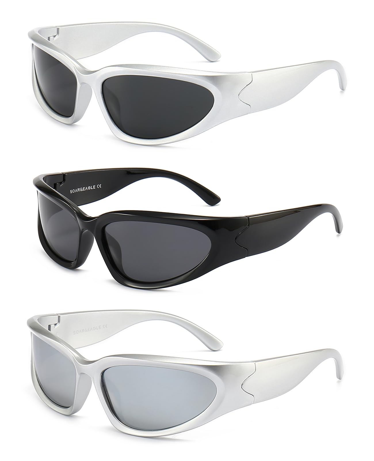 SOAR&EAGLE Y2K 3Pack Polarized sunglasses Wrap Around Men's Women's sunglasses Fashion Sport Shades Sun Glasses