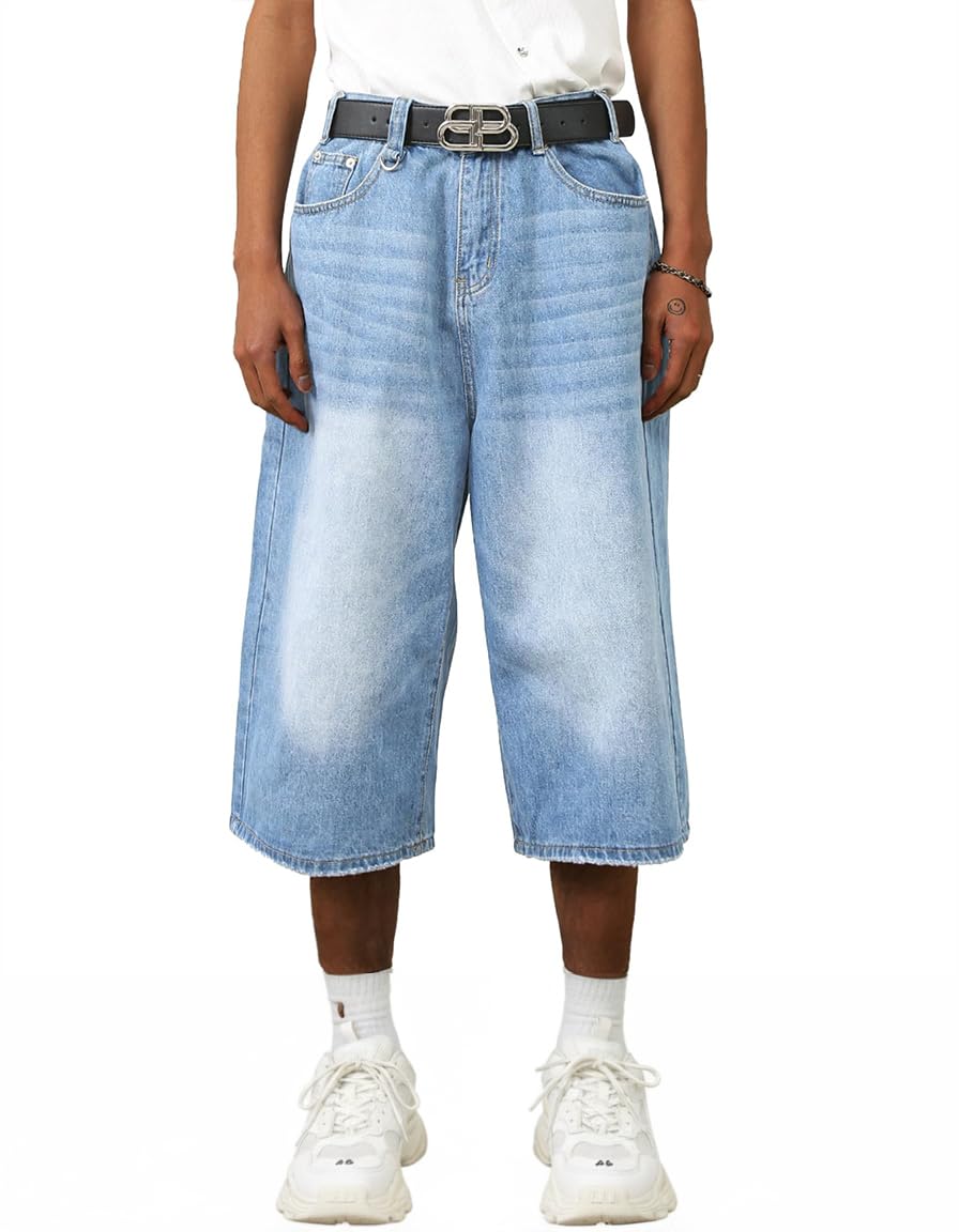 EMMIOL Baggy Jean Shorts Men, Y2k Jorts Cargo Ripped Elastic Waist, Mens Denim Shorts Comfy Casual Streetwear Summer