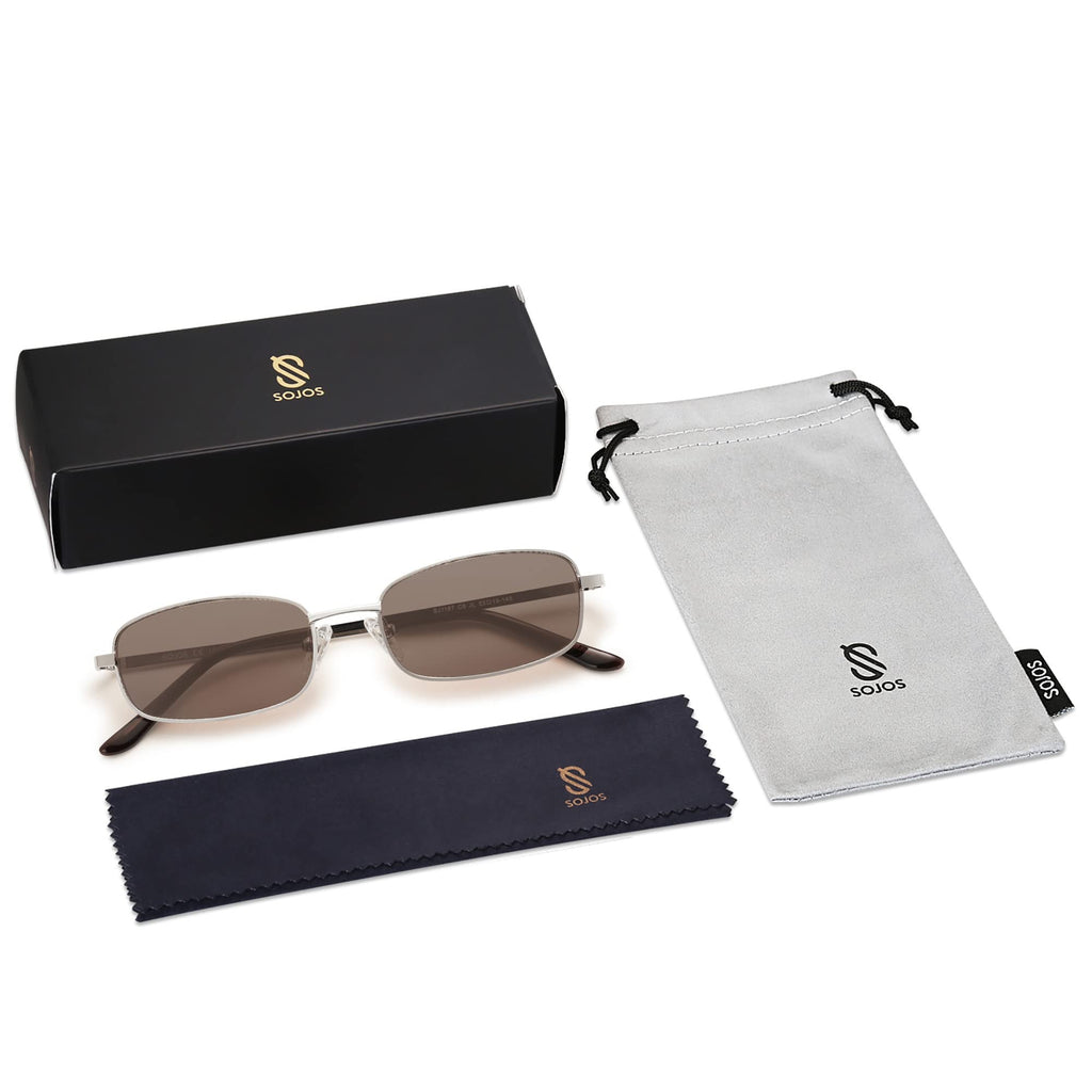 SOJOS Small Trendy Rectangle Sunglasses Womens Mens, Retro 80s 90s Y2k Chic Narrow Thin Skinny Sunnies SJ1187