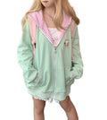 Womens Y2K Zip Up Cute Graphic Hoodies Cat Ears Casual Cartoon Harajuku Kawaii Clothes Oversize Streetwear Jacket