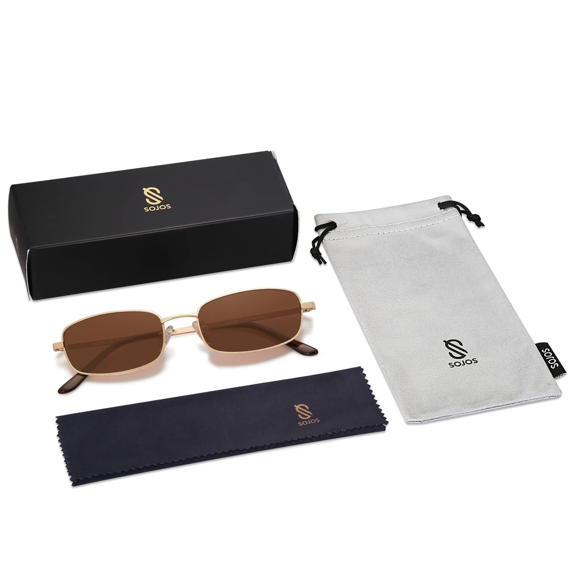 SOJOS Small Trendy Rectangle Sunglasses Womens Mens, Retro 80s 90s Y2k Chic Narrow Thin Skinny Sunnies SJ1187